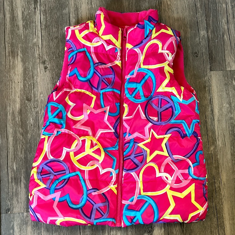 girly peace sign heart puffer vest children's place new with tags large 10 12